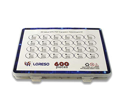 Transistor Assortment Kit Box By Loreso - 600 Piece 24 Value NPN PNP Transistor Box 2N2222 2N2907 BC327 BC337 BC556 2N3903 S9012 for Hobby Electronics, Audio-Video, Repair & Electronic Projects - style: Transistors