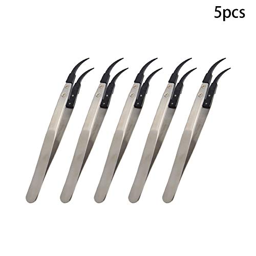 Utoolmart ESD-7A Precision Anti-Static Carbon Fiber Tweezers Stainless Steel Tweezers for Craft Jewelry Electronics 5 pcs - color: 5pcs, size: ESD-7A