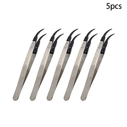 Utoolmart ESD-7A Precision Anti-Static Carbon Fiber Tweezers Stainless Steel Tweezers for Craft Jewelry Electronics 5 pcs - color: 5pcs, size: ESD-7A