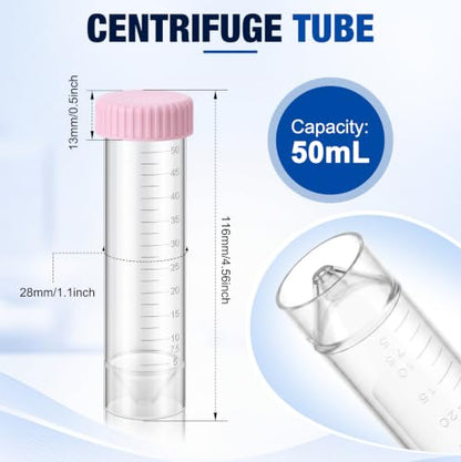Xuhal 100 Counts 50ml Centrifuge Tubes, 28 x 116 Mm, Plastic Tubes, Pink - color: Pink