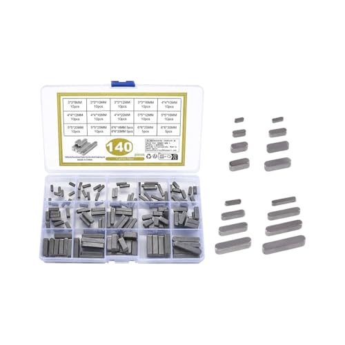 140PCS Car Round Ended Feather Key, 15 Sizes Drive Parallel Shaft Square Stock Key Set, Shaft Feather Keyway Crankshaft Assortment Kit for Flywheel Key Pulley Fasteners, Universal Fit - size: 140PCS/Round Ended