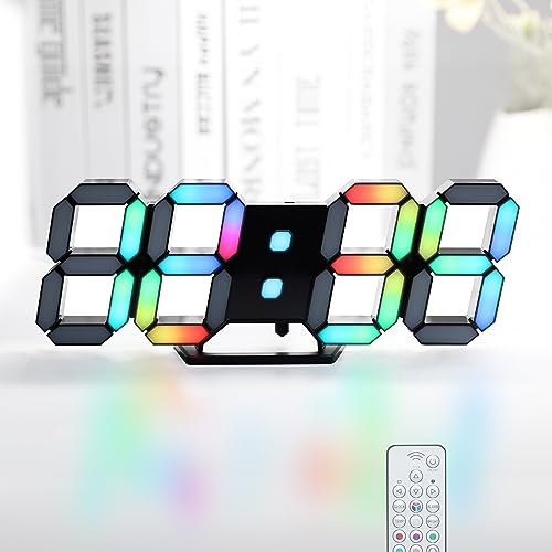 KOSUMOSU LED Digital Clock Neon Clock 9.7" Black Gaming Clock RGB LED Wall Clock for Living Room Desk Clock Large Display Clock for Bedroom, Black Clock with Dimming - color: 9.7in Black Clock-neon Light