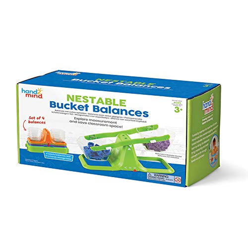 hand2mind Colorful Nestable Bucket Balance, Clear Double Bucket Balance Scale for Liquids and Solids, Easy to Assemble Kids Scale, Space Saving Storage Base, Balance Scale for Classroom (Set of 4) - style: Set of 4