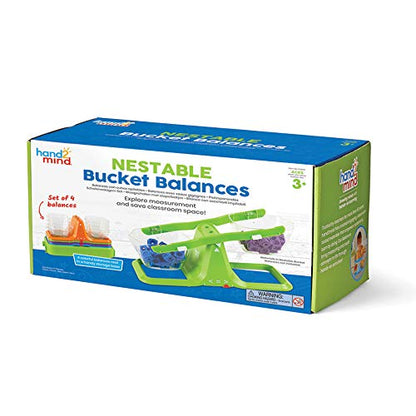 hand2mind Colorful Nestable Bucket Balance, Clear Double Bucket Balance Scale for Liquids and Solids, Easy to Assemble Kids Scale, Space Saving Storage Base, Balance Scale for Classroom (Set of 4) - style: Set of 4