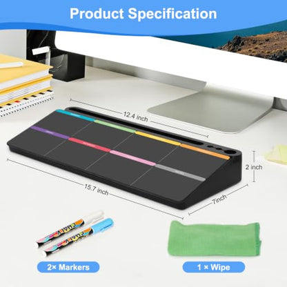 Desktop Glass Whiteboard with Storage, Weekly Calendar Desk White Board - color: Organizer-black Colourful Weekly Planner