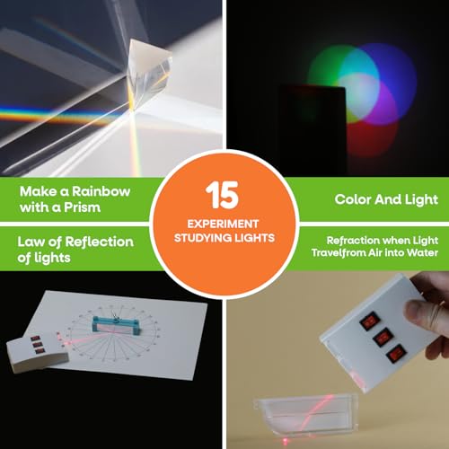 Teenii Physics & Optics Science Kit for Kids Ages 8-16, Light Experiment STEM Kit with Prism, Lenses & Mirrors, 15+ Optical Experiments Educational Lab Set