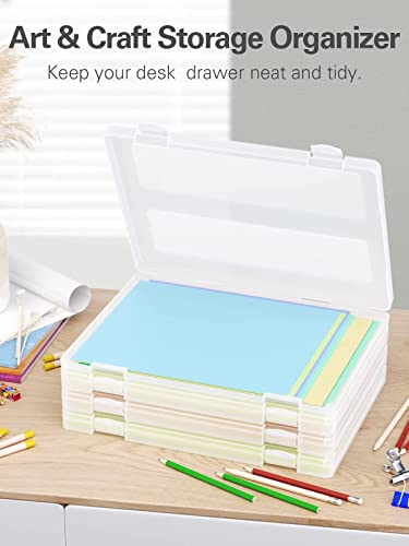 4-Pack A4 Plastic Paper Organizer Box, Scrapbook Storage for 8.5” x 11” Letter Papers, Portable Document Holder, Photo Storage Box Sticker Art Supplies Organizers, 12” x 9” Inner Size