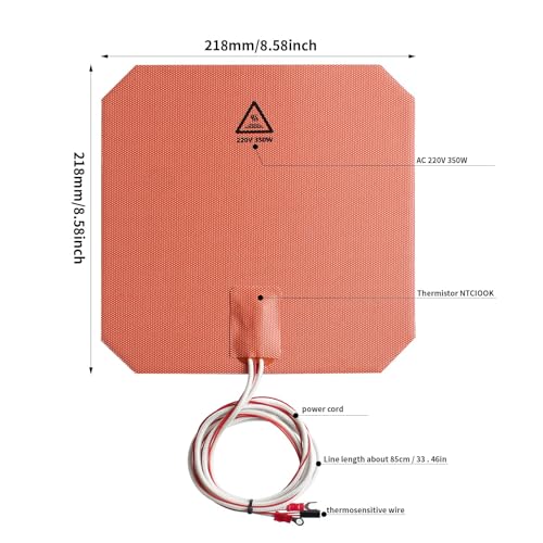 FYSETC Silicone Heating Pad for Anycubic-i3 Mega - 220V 350W Bed Plate 218x218mm: Heater Mat Built-in NTC100K Thermistor Compatible with 3D Printer Mega S/Pro A8 A6 Aluminum Platform
