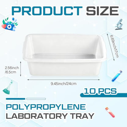 Kingdder 10 Pcs Plastic Lab Trays 9.45''x6.69''x2.56'' Polypropylene Tray - size: 9.5'' L X 6.7'' W X 2.7'' H