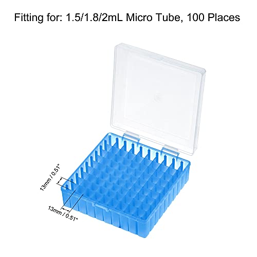 uxcell Centrifuge Tube Freezer Storage Box 100 Places Waterproof Polypropylene Lockable Cryogenic Holder Rack for 1.5/1.8/2ml Microcentrifuge Tubes Vials Samples, Blue - color: Blue