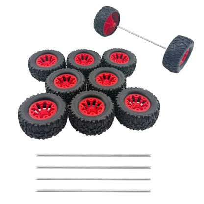 10PCS Toy Car Wheel RC Car Rubber Tire Wheel with 5PCS Round Rod Shaft Axles for RC Car Truck Robot DIY Model Toy Parts (2x44mm Red) - style: 2x44mm Red