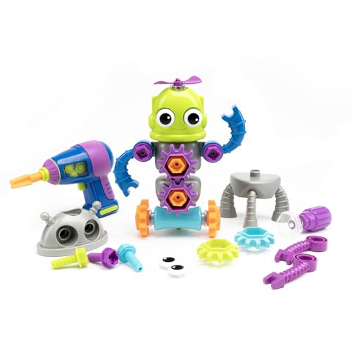 Educational Insights Design & Drill Robot Workshop - Construction Toys & Tools for Kids, Robot Toy Building Sets, Kids' Tool Set with Real Electric Drill Toy, Take Apart STEM Set, Gifts for Ages 3+