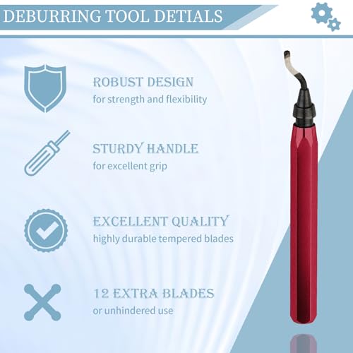 Deburring Tool with 12 HSS Blades for Metal Resin PVC 3D Print - color: Red