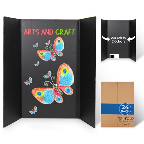 EPI Tri Fold Cardboard Display Board. Large 36 x 48in Black Tri-fold Poster 24 Pack. Professional Presentation Boards with Rounded Corners for Science Fair Project, School and Business Presentations - color: Black, size: 36 x 48 inches (24 Pack)