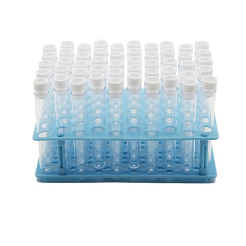 50 Pcs Clear Plastic Test Tubes 16x100mm with Caps and 50-Hole Rack Set - size: 50pcs 16x100mm tubes with blue rack