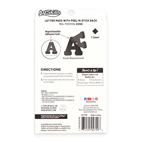 ArtSkills Paper Poster Letters and Numbers for Projects and Crafts, 4" and 2.5", Black, 150 Pieces - Multiple Sheets Per Letter Pad - size: 1 Count (Pack of 1)
