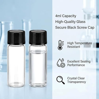 RAINFLOW 30PCS 4ml Small Glass Vials - Clear Sample Bottles with Screw Caps