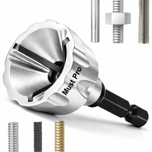 Deburring External Chamfer Tool, All Thread Repair Bit for Drill Bolt, Threaded Rod Cutter, Burr Remover & Thread Cleaner for Bolts, Nuts and Rods – Works with 3–19 mm, Fits Standard Drill - color: 1 Count