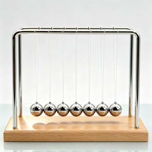 Newtons Cradle Balance Pendulum Balls, Swinging Kinetic Balls with Beech Base, Science Physics Educational Learning Tool, Office Home Creative Decoration, Stress Relief Fidget Desk Toy (Large) - size: Beech Base Large - 7 Balls