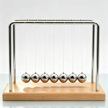 Newtons Cradle Balance Pendulum Balls, Swinging Kinetic Balls with Beech Base, Science Physics Educational Learning Tool, Office Home Creative Decoration, Stress Relief Fidget Desk Toy (Large) - size: Beech Base Large - 7 Balls
