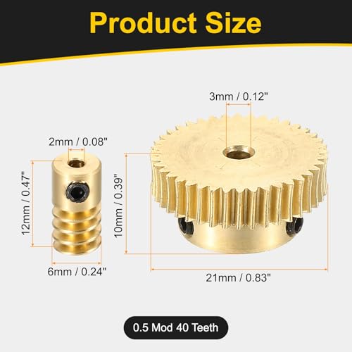 uxcell Worm Gear Set Right Rotation 40T 0.5 Module 1:40 Reduction Rate - size: Gear-3mm, Rod-2mm Bore, style: 0.5M-40T