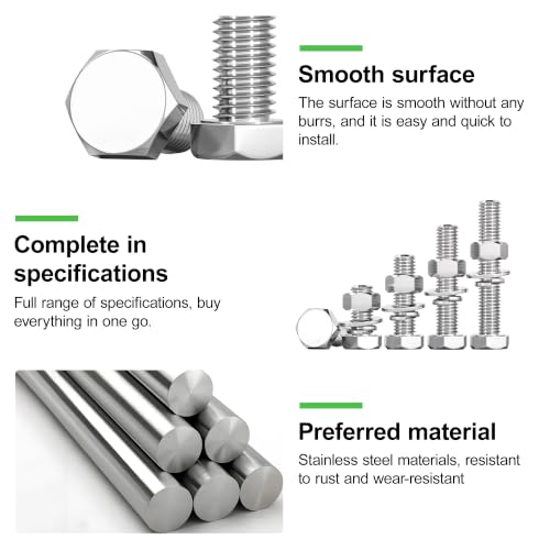 328 Pcs 1/4"-20,5/16"-18,3/8"-16 UNC Stainless Steel Hex Head Screw Kit - size: 1/4,5/16,3/8-328Pcs
