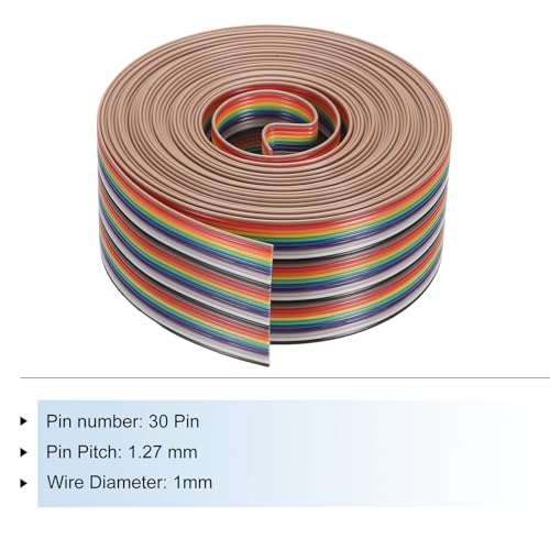 MECCANIXITY 1 Pcs 30Pin Flat Rainbow Ribbon Cable 20 Ft 1.27mm Pitch Breadboard Jumper Wires for Electronic Projects - size: 20 Ft, style: 30P
