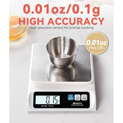 BOMATA 13lb/0.1g Precision Digital Food Scale for Kitchen, Grams and Ounces - color: White Non-rechargeable