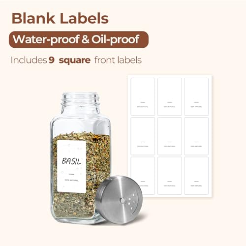 ComSaf Glass Spice Jars with Shaker Lids 8 oz 6 Pack Square - size: 8 fl oz x 6 - Shaker Lids