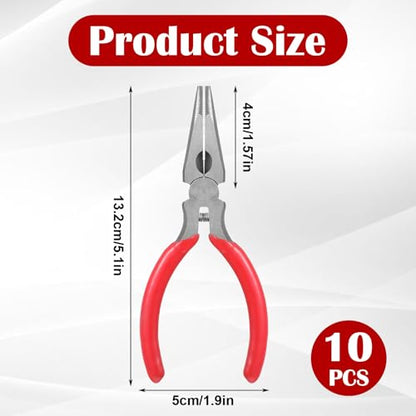 10 Pcs Mini Needle Nose Pliers, 4.7" Spring Loaded Thin Needle Nose Plier Small Plier with Wire Cutters for DIY Crafts Jewelry Making Tiny Project (Red)