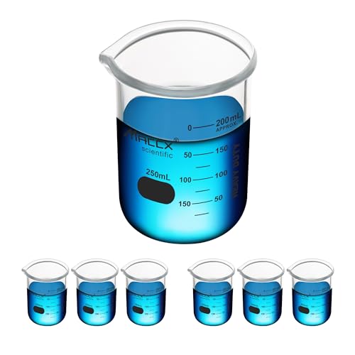 8.5oz(250ml) Sturdy Glass Beaker, Heavy-Duty Lab Beaker Set, 3.3 Borosilicate Griffin Low Form with Printed Graduation, Pack of 6, BKL250-006 - style: Vol.250ml, Pack of 6