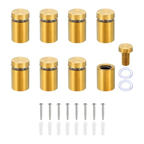 PATIKIL 5/8 x 1 Inch Sign Standoff Screws, 8 Set Stainless Steel Wall Standoff Mounting Hardware Advertising Glass Nail for Hanging Acrylic Picture Frame Acrylic Panel, Gold - color: Gold, size: 5/8 x 1 Inch