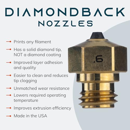 Diamondback MK10 PTFE Tube Compatible 3D Printer Nozzle, Diamond Tip, 0.6mm - size: 0.6mm
