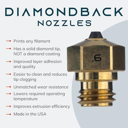 Diamondback MK10 PTFE Tube Compatible 3D Printer Nozzle, Diamond Tip, 0.6mm - size: 0.6mm