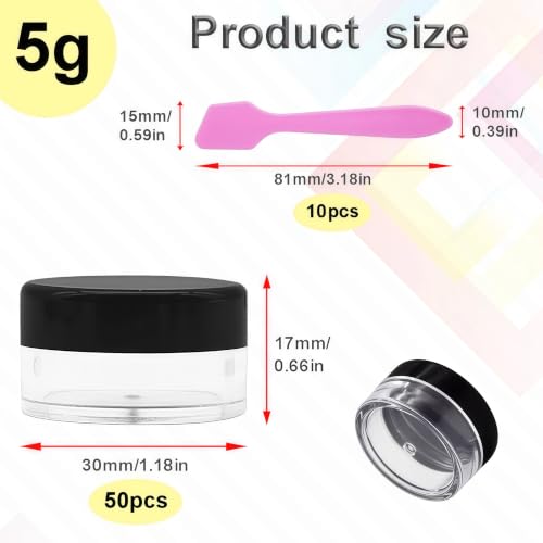 50 Pcs Makeup Sample Containers 3g/5g Sample Containers with Lids Tiny Sample Jars for Skincare Cream Lotion Jewelry Beads DIY Crafts Travel (FZG/5g/Hei) - color: black, size: 5g