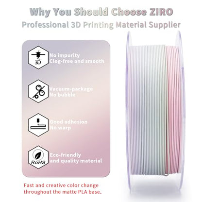 ZIRO PLA Filament 1.75mm, Matte Fast Color Change,1kg Spool, Morandi - color: Morandi(matte)