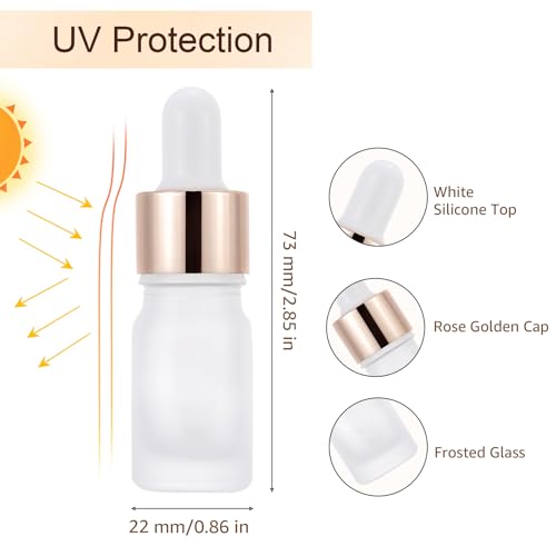 30 Pack 5ml Frosted Glass Dropper Sample Bottles, Rose Golden Caps - color: Frosted, size: 5mL-30pcs