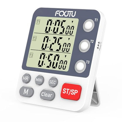 Digital Dual Kitchen Timer, 3-Channel Magnetic Countdown Timer for Cooking - size: Triple Timer