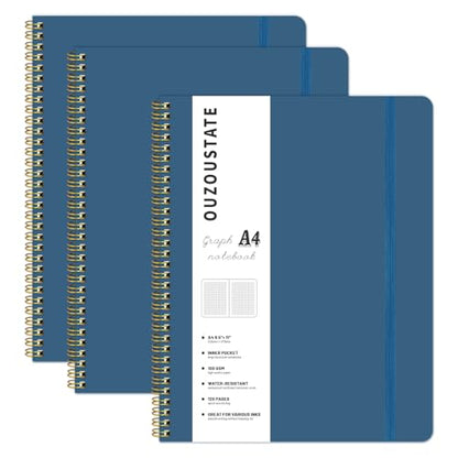 Hardcover Spiral A4 Graph Blue Notebook for Work 8.5" x 11" - color: navy, style: Graph