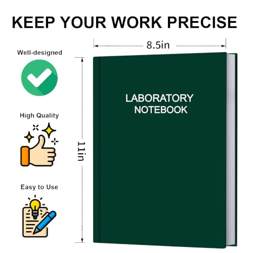 Lab Notebook/Laboratory Notebook - (.25" Grid Format), Laboratory Notebook Quad Ruled Science Lab Book with Grid Pages: Table of Contents for Chemistry, Physics, Biology, 8" x 10", Green - style: Green