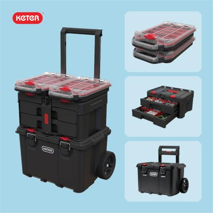 Keter Stack N Rolling Tool Box Modular Storage System 4 Piece - color: Black/Red, size: 4PC System