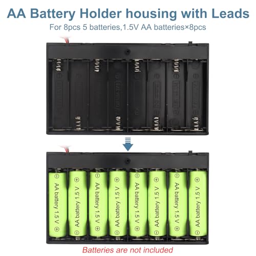VWEICYY 2 x 8 AA Battery Holder housing with Leads,2PCS 8 x 1.5V AA Battery Holder Case