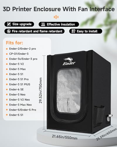 Creality Official 3D Printer Enclosure with Fan Interface Fireproof Dustproof Constant Temperature Dust Cover 480 * 600 * 720mm for Ender 3 V3 SE/KE/Ender 3/Ender 3 Pro/Ender 3V2/Ender 3S1/Neo（no Fan - color: With Fan Interface