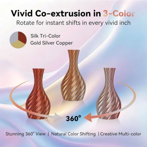 Kingroon Silk PLA Filament, Tri Color PLA Filament, Multicolor 3D Printer Filament, Dimensional Accuracy 1.75mm (+/-0.02mm) 1kg Spool(2.2lbs), Gold Silver Copper - color: 1kg-gold Silver Copper, size: 1KG