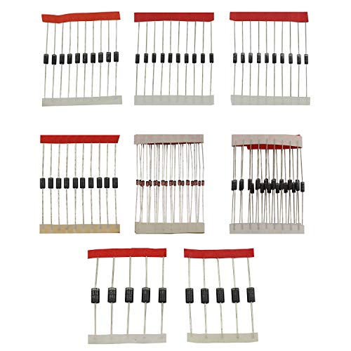 Tegg 100pcs Diode Assorted Kit 8 Values DIY Electronic Components Diode Assortment Standard Recovery Power Rectifier 1N4148 1N4007 1N5819 1N5399 FR107 FR207 1N5408 1N5822