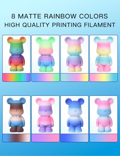 PINBALL Matte Rainbow PLA 3D Printer Filament 1.75mm Multi-Color Changing Filament 3D Printing PLA Filament Dimensional Accuracy +/- 0.02mm 8 KG 8 Colors - color: Pla-1kg*8-matte Rainbow*8, size: PLA-8KG