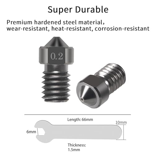 Aokin 3 Pcs 0.2mm Hardened Steel Nozzles Extruder Nozzles 3D Printer Nozzles for E3D V5 V6 and 3 Pcs 0.15mm Stainless Steel Nozzle Cleaning Needles for 1.75mm Filament 3D Printer with Wrench - color: 0.2mm