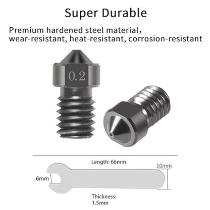 Aokin 3 Pcs 0.2mm Hardened Steel Nozzles Extruder Nozzles 3D Printer Nozzles for E3D V5 V6 and 3 Pcs 0.15mm Stainless Steel Nozzle Cleaning Needles for 1.75mm Filament 3D Printer with Wrench - color: 0.2mm