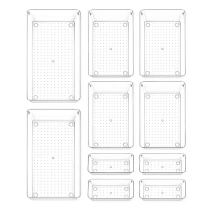 10 Pack Large Clear Drawer Organizer Trays, 3 Sizes, Non-Slip - size: 10 Pack
