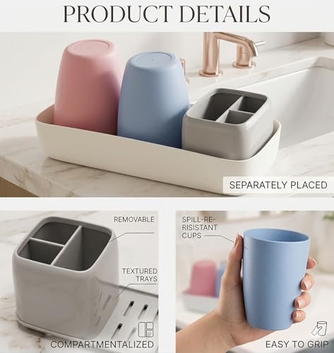 Kids Toothbrush Holder with Rinse Cups, Electric Toothbrush & Toothpaste Storage Holder, Bathroom Accessory Set for Home, Dorm and Hotel Use - color: Blue & Red